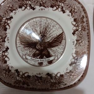 Set of eight Johnson brothers historic America made in England saucers